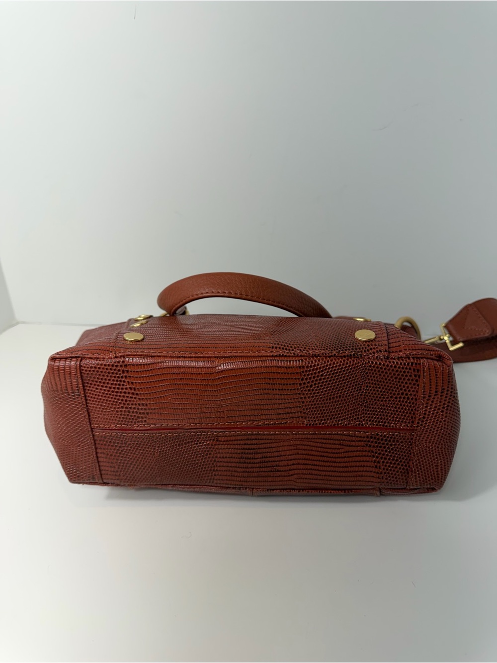 Hammitt Daniel Leather Satchel Crossbody Bag Cognac Lizard Gold - Picture 7 of 11
